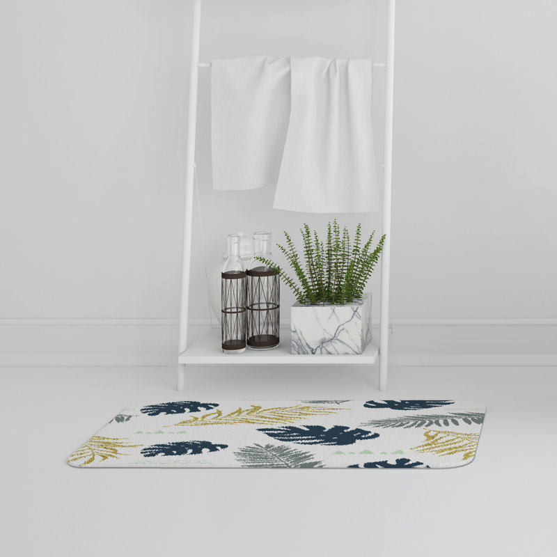 Akelah Memory Foam Non-Slip Bath Rug, Gold/Navy Floral 4