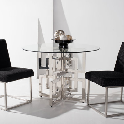 Harlan Round Glass Top Metal Base Dining Table
