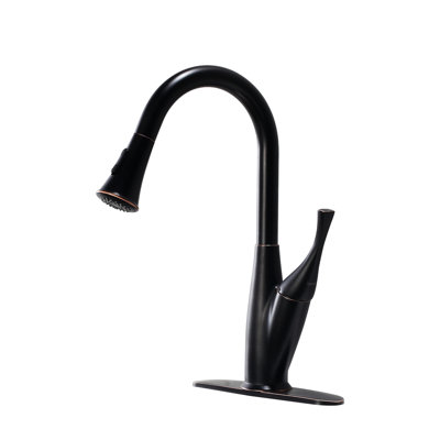 Kitchen Faucet With Oil - Rubbed Bronze Finish And Pull Out , Versatile For Sink Types, Life Shine Brushed Surface, Fingerprint , Single Handle Temperature, 360 Degree Swivel Spout, Dual Spray