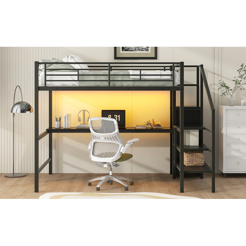 Lit mezzanine en métal avec bureau