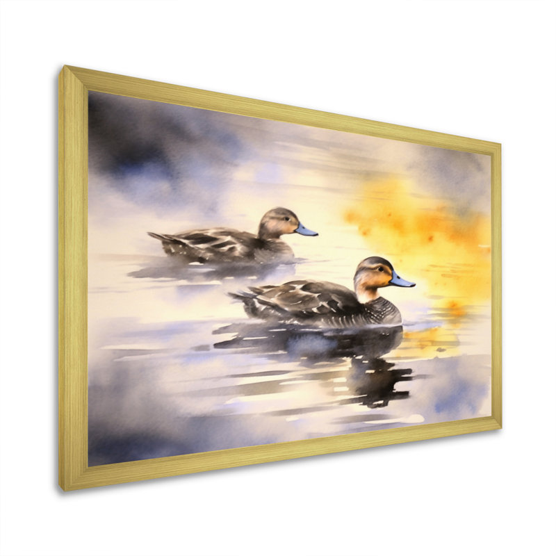 Ducks In Pond IV, reproduction d'art sur toile, H 12 po x l 20 po x P 1 po, Cadre doré à une seule photo