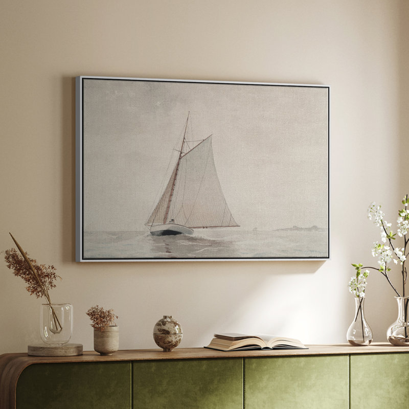 Rétro nautique - Cxxi, H 25 po x l 37 po, Toile encadrée flottée blanche