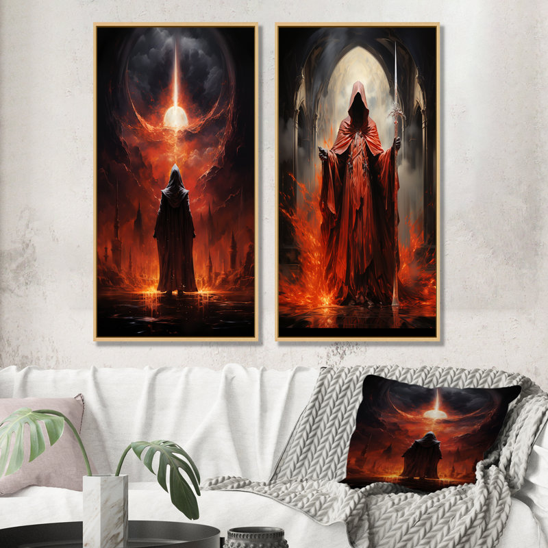 Ensemble d'art mural en toile Crimson Conjurer - Wizards, Encadrement brun, H 40 po x l 41 po