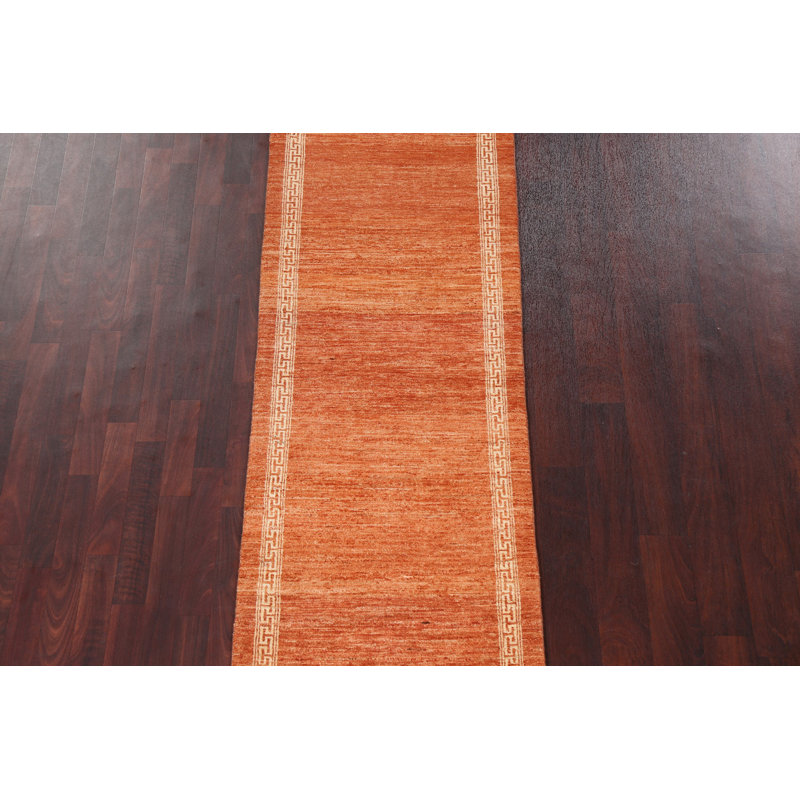 Orange Gabbeh  Wool Runner Rug 3x9