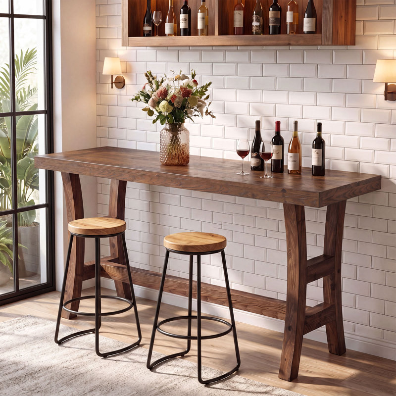 63'' Solid Wood Bar Table with Footrest