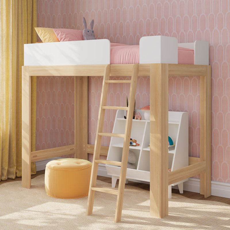 Lit mezzanine simple en bois massif Ambur, Blond / blanc