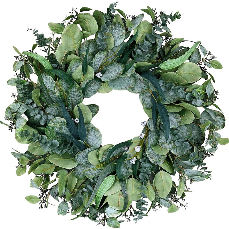 Couronne d'eucalyptus - Vert - Grande couronne artificielle toutes saisons pour porte d'entrée, mur, porche ou décoration intérieure