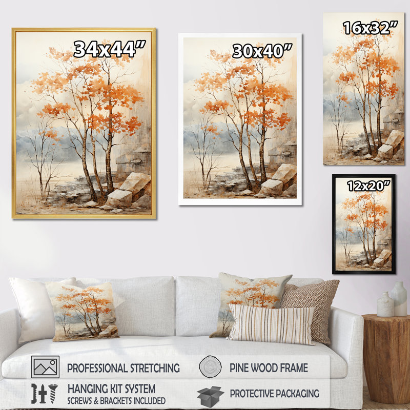 Érable beige sur fond beige, Cadre photo noir simple, H 32 po x l 16 po x P 1 po