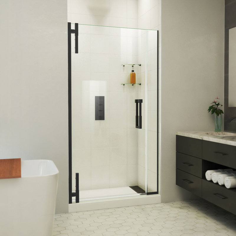 DreamLine Ascend 34 - 35 inch W x 72 inch H Frameless Pivot Shower Door in Matte Black, Matte Black, 35"