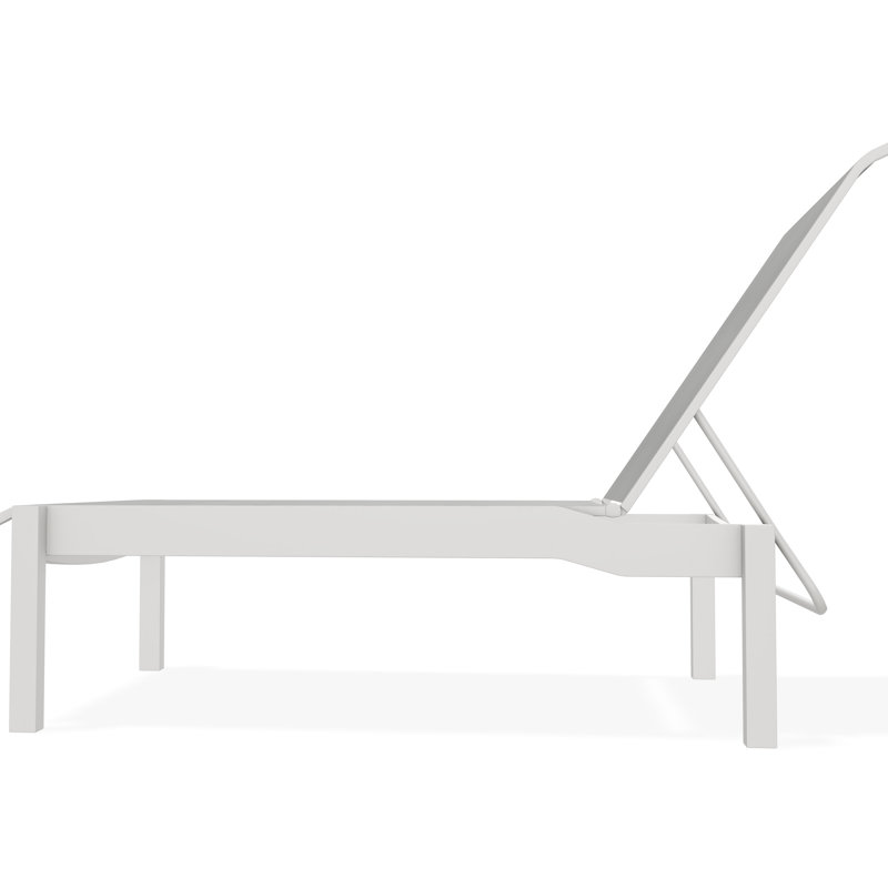 Leeward Sling Marine Grade Polymer Lay-flat Stacking Armless Chaise with Wheels, Alloy Sunbrella®, Snow