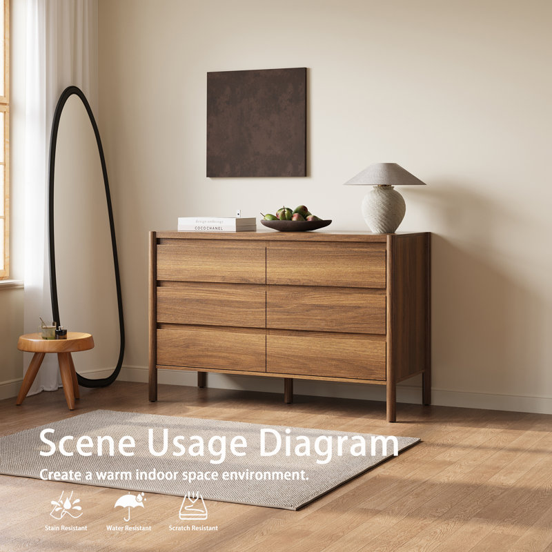 6-Drawer Accent Chest Dresser With Rubberwood Legs