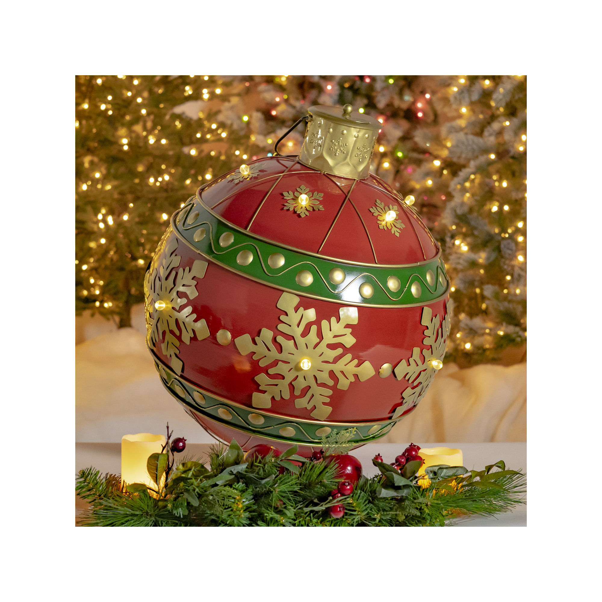28.5" Tall Oversized Metal Christmas Ball Decoration with LED Lights