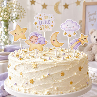 Ensemble de 6 décorations pour gâteau « Petite étoile scintillante », motifs célestes différents pour une fête prénatale