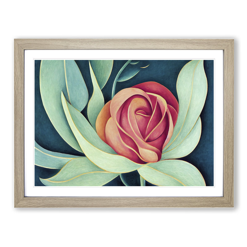 Miraculous Rose Flower - Framed Print, 46cm H x 64cm W x 2cm D, Oak