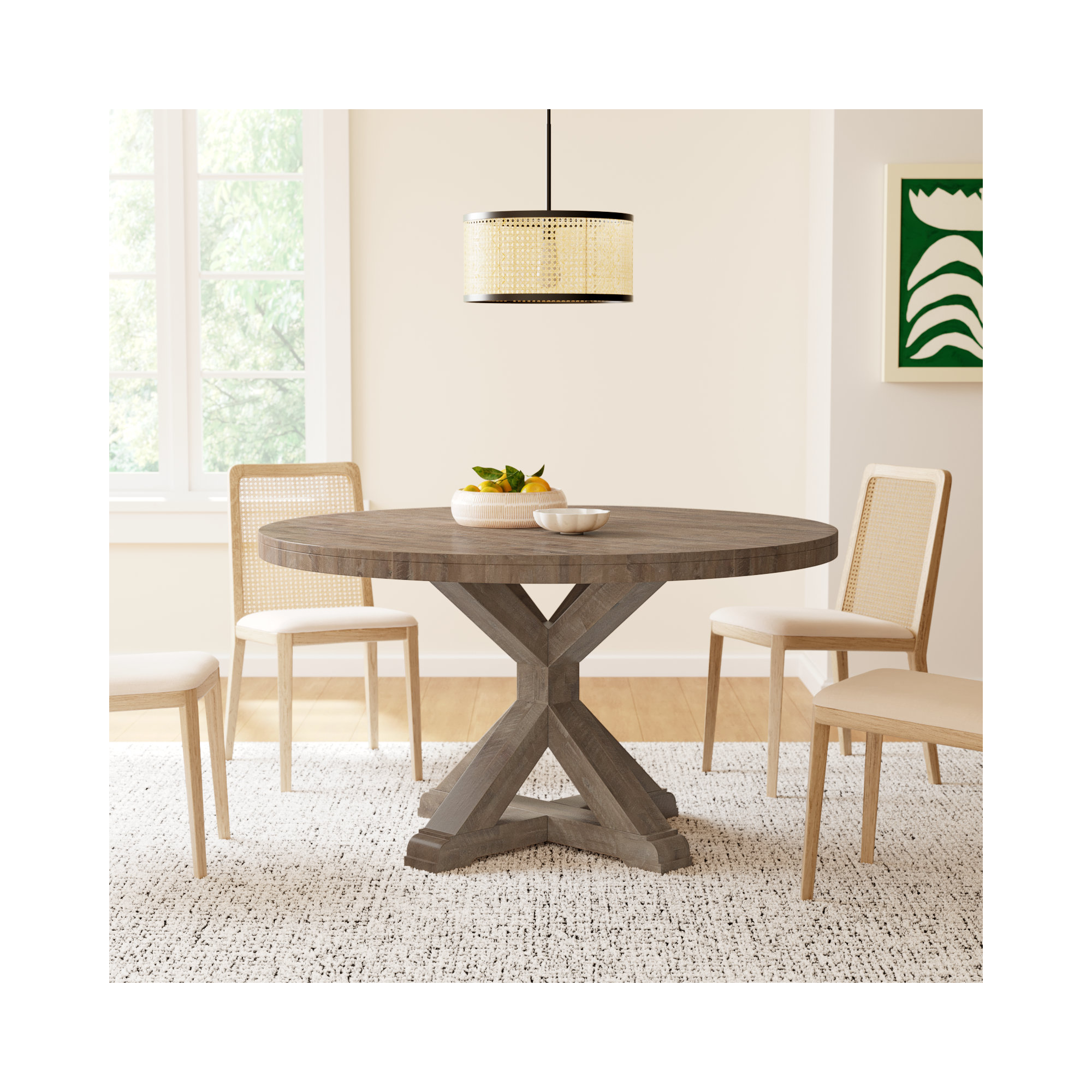 Bianca Round Solid Wood Dining Table, Weathered Natural