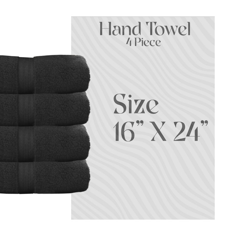 Ensemble de serviettes essuie-mains 100% coton Elegant Essentials 550GSM Zero Twist (ensemble de 4) - 16 po x 24 po, Noir