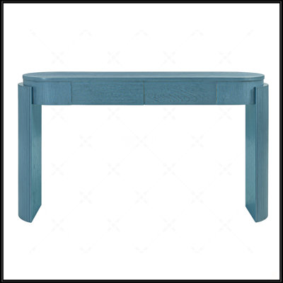 Natural Wood Grain Entryway Table With Fluted Legs, Oval Top, And 2 Drawers For Stylish Storage And Decor