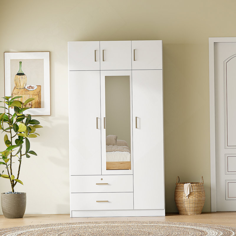 Armoire-penderie 3 portes avec tiroirs et armoire, blanc