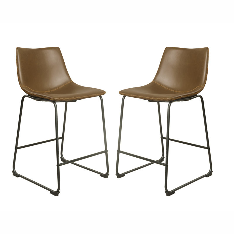 Winding Upholstered Counter Stool with Metal Frame, Chestnut
