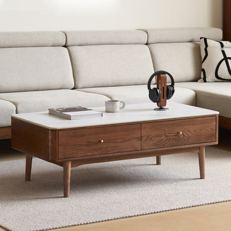 Modern solid wood rock plate coffee table, 16.9" H x 55.1" L x 25.6" W