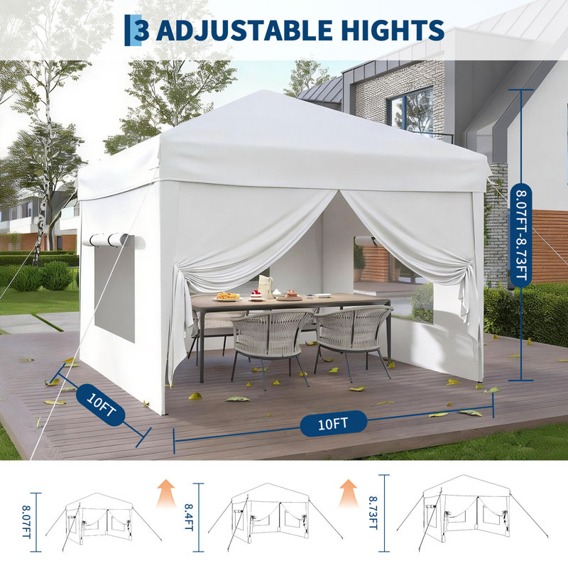 10' x 10' Pop-Up Canopy Tent with 4 Sidewalls, 3 Adjustable Heights, Outdoor Sun Shade with Sandbags and Carrying Bag for Camping and Events
