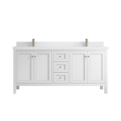 Nashville 72 In. W X 22 In. D Double Sink Bathroom Vanity In White With Cove Edge Calacatta Laza Quartz