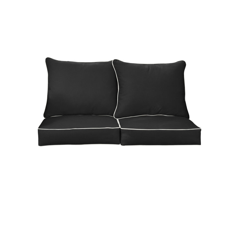 Sunbrella Outdoor Solid Loveseat Pillow and Cushion Set, 30 in W x 27 in D x 5 in H, Sunbrella - Canvas Black
