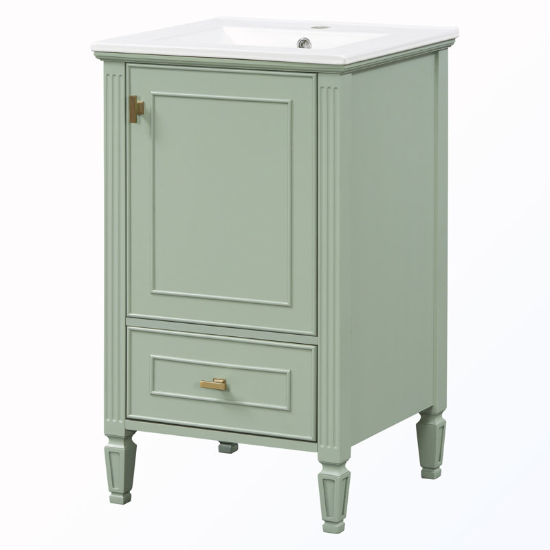 Meuble-lavabo autoportant avec lavabo et tiroirs et portes à fermeture en douceur, Green