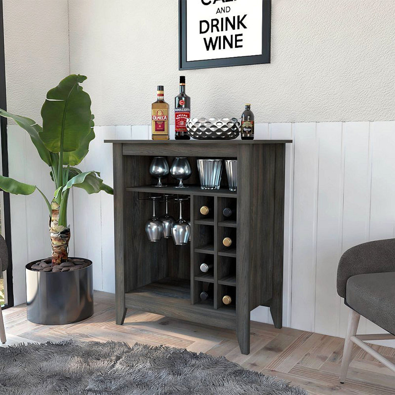 6-Bottle 1-Drawer 1-Shelf Bar Cabinet, Brown