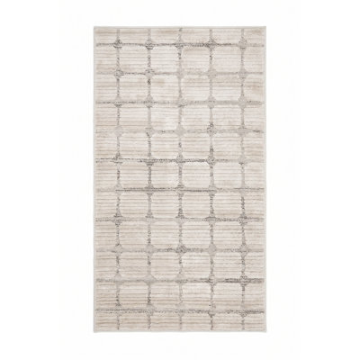 Tapis d'entrée d'intérieur lavable à carreaux Seranova de Rug Branch, 60 x 120 cm, beige, style moderne, résistant aux taches, idéal pour le salon, la chambre, la salle à manger, la cuisine et le bureau.