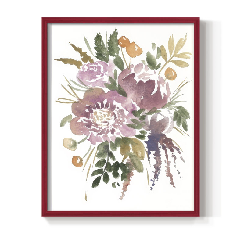 Spring Fling Bouquet II Framed Print - Solid Wood, 21" H x 17" W, Red