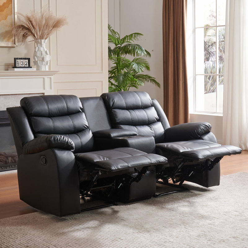 Lacreta Humes Faux Leather Manual Reclining Loveseat, 2-Seater Recliner Sofa with Center Console & Cup Holders, Home Theater Recliner Couch for Living Room