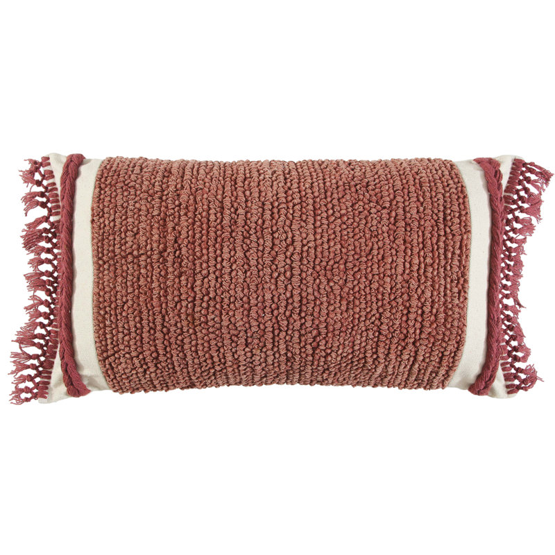 Rust Woven Cotton Macramé Fringe Lumbar Throw Pillow