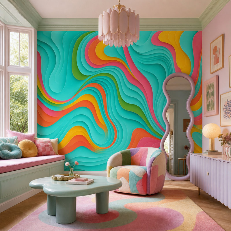 Papier peint moderne Mid Century, 140"x108", Peler et coller