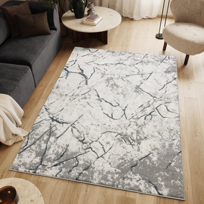 Tapis gris fabriqué à la machine, 5 pi 3 po X 7 po, style moderne contemporain, apparence 3D réaliste, confort, pour solarium et tapis pour animaux de compagnie avec motif abstrait et couleurs, fabriqué à la machine, doux et décontracté