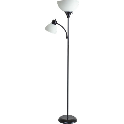 Kamer 71'' Black Torchiere Floor Lamp with Outlet