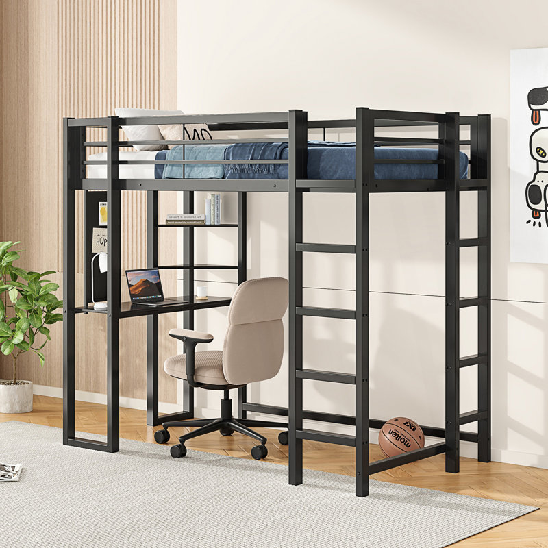 Loft Bed With Desk, Twin Size Metal Loft Bed, Twin