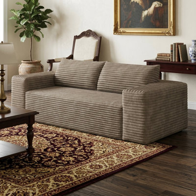 Canapé en velours côtelé de 78,8 po de largeur à 3 places, canapé de siège profond moderne avec dossier ergonomique et accoudoirs larges de 10,2 po, canapé de plancher sans assemblage confortable pour le salon
