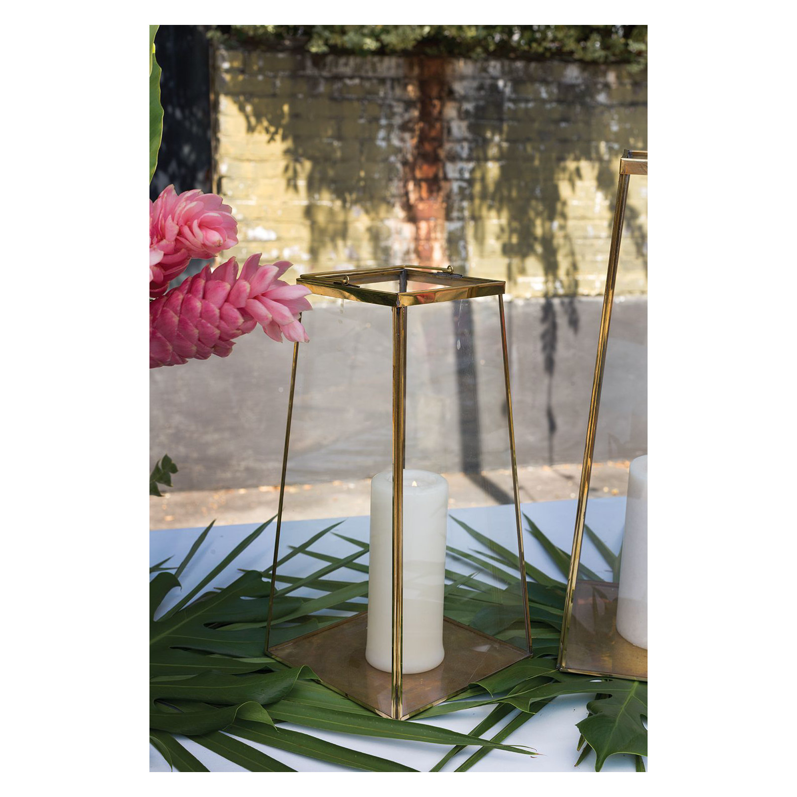 Metal Table Top Lantern, 14.75" H x 7.5" W x 7.5" D