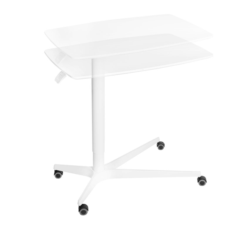White Steel Adjustable Overbed Table with Casters