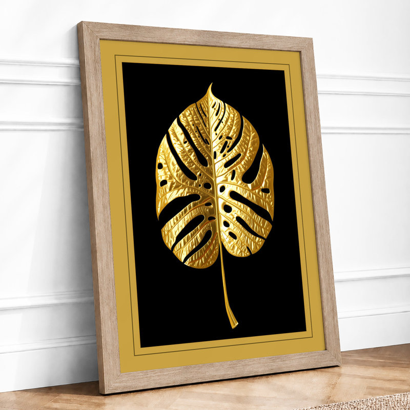 Gilded Monstera Botanical - Framed Print, A2 - 59.4 x 42.0 cm, Oak