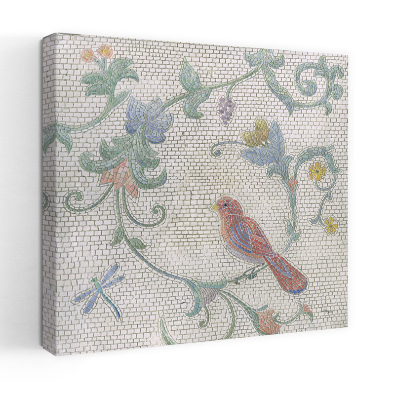 Oiseaux mosaïques II, art rétro, art floral, H 18 po x l 18 po
