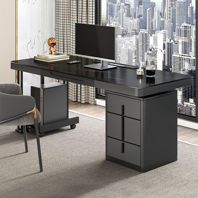 Bureau froncé rectangulaire gris foncé + bois manufacturé + acier au carbone avec bureau à 4 tiroirs
