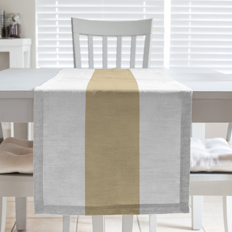 New Orleans Football Stripes Table Runner, 90" x 16", New Orleans Football White/Gold, Polyester