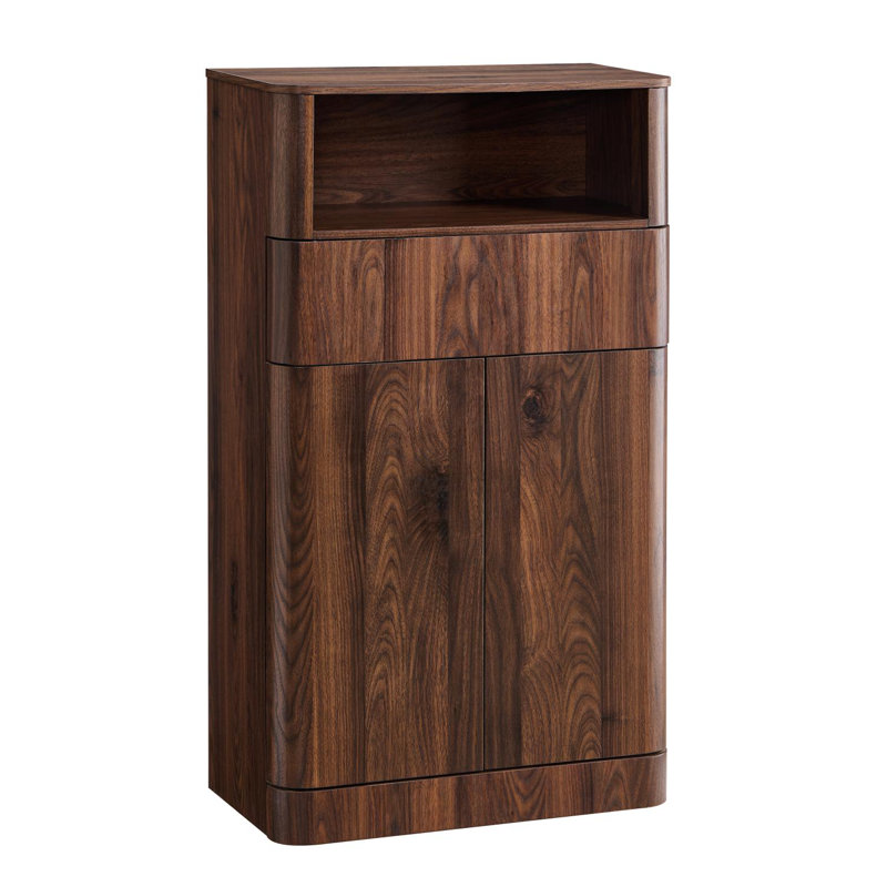 Armoire de rangement autoportante pour salle de bain, armoire de plancher en bois avec 1 tiroir et 2 portes, brun, Brun