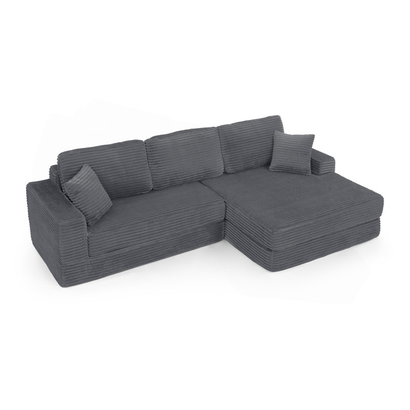 Siège du canapé droit, canapé modulaire en forme de L, canapé modulaire compressé en velours côtelé de style minimaliste moderne, déplier dans un lit, une chambre à coucher, canapé confortable Comprimé - Design économe en espace - Gris