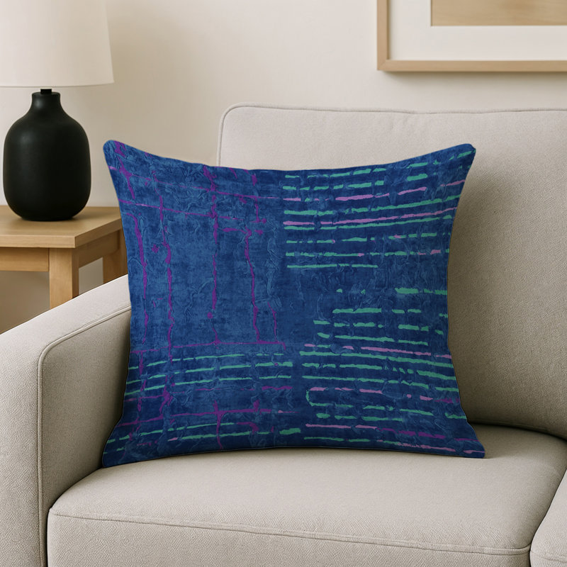 Coussin décoratif intérieur et extérieur Modern, Bleu abstrait 25, Carré 16 po