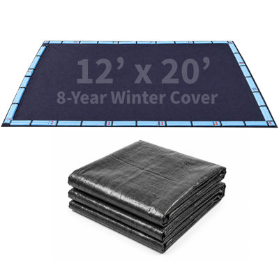Blue Wave Arctic Armor 12-ft x 20-ft Rectangular In Ground Pool Winter Cover, Heavy Duty Solid Pool Tarp, 7x7 Scrim Polyethylene, 5-ft Overlap, Grommets, Cable and Winch, 8-Year Warranty