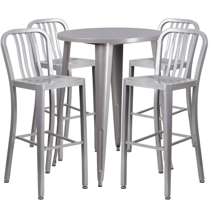 Posey Round 4 - Person 35.25" Long Dining Set, Silver, 24"