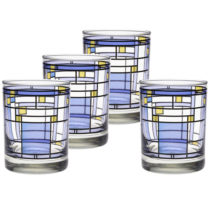 Frank Lloyd Wright Oak Park Blue 14-Ounce DOF Double Old Fashioned Glass